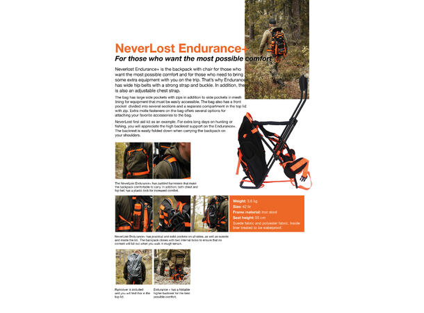 NeverLost Endurance+ Backpack with seat Backpack with high and comfortable seat